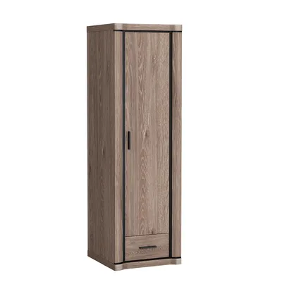 Produktbild von Kleiderschrank I DALLEN in Eiche Trüffel – schmaler Kleiderschrank mit Kleiderstange und Fach, ideal für Schlafzimmer und Flur