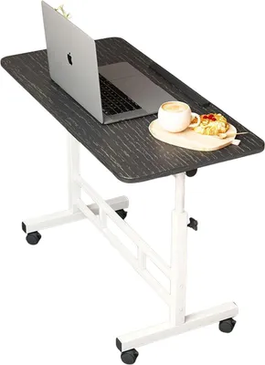 Produktbild von Mobiler höhenverstellbarer Sitz-Steh-Schreibtisch mit Rollen – Laptopwagen 60x40 cm – Schwarz