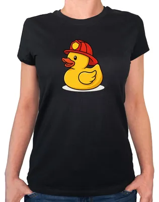 Produktbild von Huuraa Damen T-Shirt Quietscheente Feuerwehr Comic Gummiente L Black Bio Baumwolle Fairtrade Damenshirt Geschenkidee