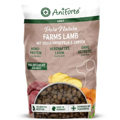 Produktbild von AniForte Lamm Trockenfutter für Hunde 12,5kg – Herzhaftes Lamm mit Süßkartoffeln, Halbfeuchtes Trockenfutter getreidefrei & glutenfrei, Hundefutter