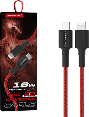 Zdjęcie produktu dla Kabel Usb Typ-C Do Iphone 3.6A Somostel Czerwony 18W 1M Power Delivery Sms-Bw05 Pd