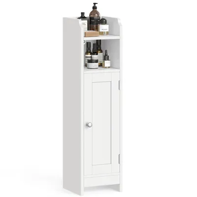 Image de VASAGLE Armoire de salle de bain petite, armoire de salle de bain étroite, debout, avec porte et étagère, petite armoire, armoire de toilette, étagères réglables