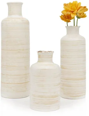 Immagine prodotto di Set di 3 vasi in Vetroceramica, dipinti a mano, con un aspetto rustico e bohémien. Ideali per decorare la casa e il giardino, versatili e adatti per tavolo, cucina e bagno