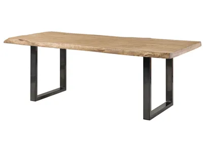 Image de MASSIVMOEBEL24 | Table à manger 220x100 en bois de manguier laqué beige pieds en U anthracite brillant FREEFORM 5