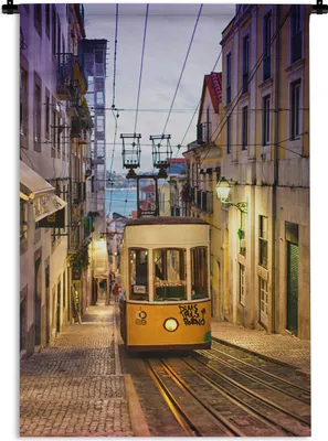 Produktbild von MuchoWow® Wandteppich Wandbehang Die Seilbahn einer Straßenbahn in Lissabon bei Nacht 60x90 cm Tapisserie Dekoration Wandtuch - Foto-Teppich - Abwaschbar