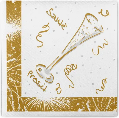 Produktbild von Sovie HORECA Serviette Silvester in Weiß-Gold aus Linclass® Airlaid 40 x 40 cm, 50 Stück