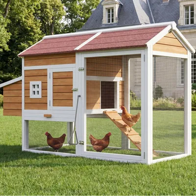 Produktbild von Merax Hühnerstall Mit Eiablage, Wetterfest Hühnerhaus Für 3-4 Hühner, Kleintierstall Mit Nistkasten, Sitzstange, Outdoor Freilaufgehege, Natur