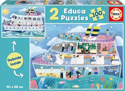 Productafbeelding van Educa Puzzelset - 2 sets van 100 stukjes - Binnen/Buiten schip - Educatief speelgoed