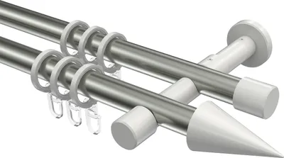 Produktbild von Interdeco Gardinenstange / Vorhangstange Edelstahl-Optik / Weiß, Typ Prestige Savio (Kegel), 20 mm Ø 2-läufig, 160 cm