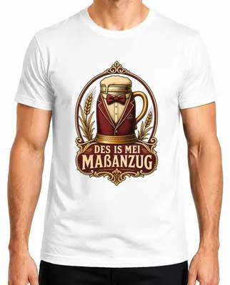 Obrázek produktu pro Tričko s potiskem "Des is mei Maßanzug", "Lustig Bier Wiesn", "Trachtenshirt", "Lederhose", pánské, bílé, velikost S