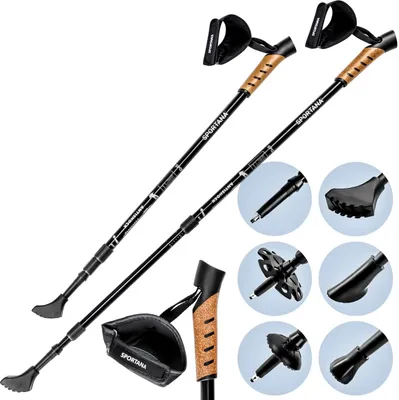 Produktbild von SPORTANA® Wanderstöcke Teleskop Aufsätze Gummipuffer Nordic Walking Stöcke Verstellbar 68-135cm Dämpfung Leicht Alu Kork Herren Damen Trekkingstöcke