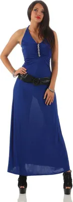 Produktbild von Damen Maxi Neckholder Sommerkleid mit Gürtel; Blau/S/M