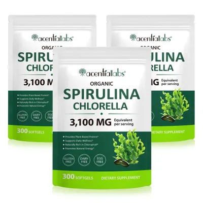 Produktbild von Spirulina Chlorella 3100 mg Vegan – 3x 300 Kapseln – Algen Nahrungsergänzung