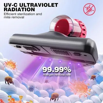 Obrázok produktu pre Ručný vysávač na matrace, výkonný sací výkon 10 KPA, UV dezinfekčné svetlo, bezdrôtový a všestranný