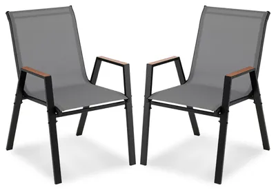 Image de Lot de 2 chaises de jardin empilables COSTWAY, chaises empilables, chaises de terrasse avec accoudoirs, chaises de balcon pouvant supporter jusqu'à 180 kg, 56 x 66 x 88 cm, gris