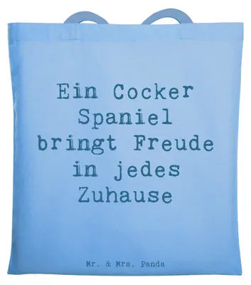 Produktbild von Mr. & Mrs. Panda Schultasche Spruch Cocker Spaniel Freude - Sky Blue - Geschenk, Tote Bag, Energie, bewegungsfreudig, Zufriedenheit, Liebe, canvas tasche, Büchertasche