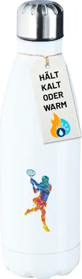 Produktbild von Huuraa Trinkflasche Tennis Spielerin bunte Silhouette 500ml White Edelstahl Wasserflasche Trinkflasche Geschenkidee