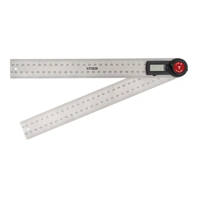 Produktbild von STIER Digitaler Winkelmesser SDW-300 LCD-Display ±0,3° rostfreier Stahl 300 mm, Verstellbar, Gradmesser, Multifunktionswinkel, Zentrierwinkel, Ergonomisch geformte Knöpfe