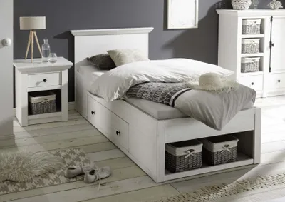 Produktbild von Funktionsbett 90x200 cm weiß Pinie mit Bettschublade WALES