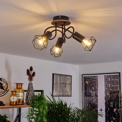 Produktbild von Pissignano »Borio« moderne Deckenlampe aus Metall/Holz in Schwarz/Natur