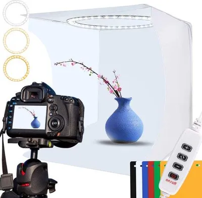 Produktbild von Unyqoos® Tragbare Fotostudio-Lichtbox 30×30 cm – dimmbares LED-Ringlicht 6500K/3200K, 88 SMD-LEDs, 1–100% Helligkeit, 6 Hintergründe, horizontal/vertikal