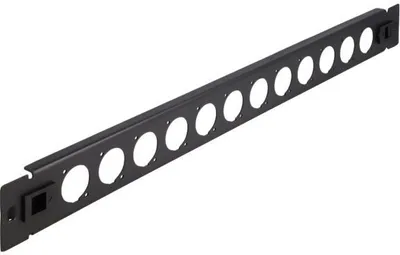 Produktbild von DeLOCK 19″ D-Typ Patchpanel 12 Port werkzeugfrei schwarz, Patch-Panel, Metall, Schwarz