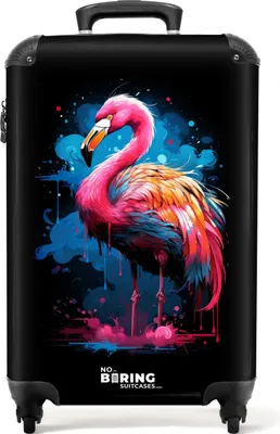 Produktbild von NoBoringSuitcases.com Hartschalen Handgepäck Koffer 55x35x20 cm, 36L, Sommerliche Graffiti: Flamingo, Reisekoffer mit 4 Rollen