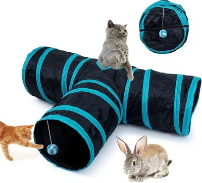 Produktbild von Katzen-Tunnel, faltbar – 3-Wege-Tunnel für Katzen, Kätzchen, Welpen und Kaninchen – für Innen- und Außenbereich – Schwarz – mit Sichtfenster