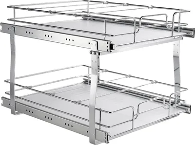 Zdjęcie produktu dla 2-poziomowy organizer do szafek o wymiarach 19" szer. x 20" gł., wytrzymałe wysuwane półki do spiżarni, chromowane stalowe szuflady wysuwane, wysuwane szuflady do przechowywania w szafkach kuchennych, łazienkowych, pod zlewem