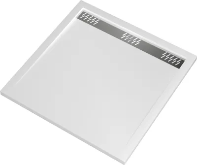 Image de Receveur en acrylique Blanc 90x90x4 cm - Grille Linéaire Chrome - WHITENESS II