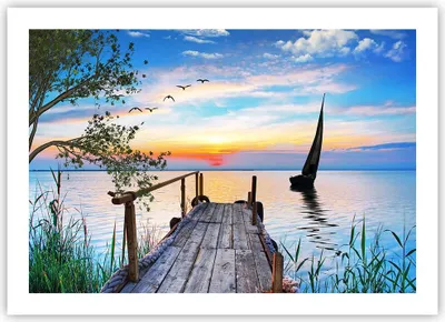 Produktbild von Poster - Poster ohne Rahmen - Brücke See - 70x50 cm - Wand Bild - Wanddeko - Wandbilder - Kunstposter - Wandposter - Bilder - Kunstdruck - Wanddekoration - Wandbild - P2XAA70x50-4115