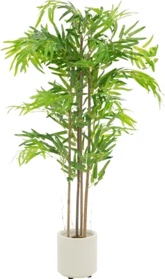 Produktbild von ML-Design Künstlicher Bambus 120 cm, Kunstpflanze mit Echtholzstamm, Pflanze Dekoration im Topf für Indoor und Outdoor