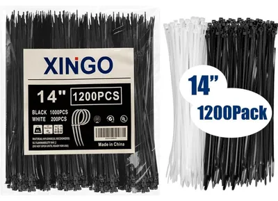 Productafbeelding van Kabelbinders, 35,6 cm, zwart, 1000 stuks + wit, 200 stuks, 18,1 kg, UV-bestendig