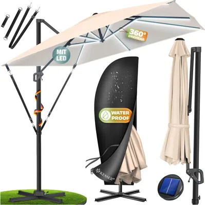 Produktbild von KESSER® Sonnenschirm Ampelschirm SUN XL 300 x 300 cm Inkl. Abdeckung +Windsicherung Drehbar Neigbar Kippbar Marktschirm Groß 360° Rotation, Gartenschirm mit Kurbel Sonnenschutz UV50+