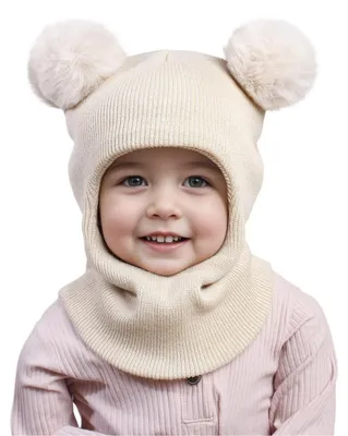 Produktbild von Wintermütze Sturmhaube für Kinder 0.5-6 Jahre, Thermo Winddicht Strickmütze Schalmütze Beige