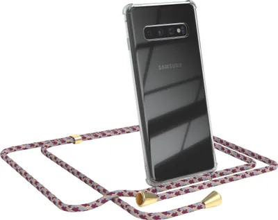 Produktbild von EAZY CASE Handykette kompatibel mit Samsung Galaxy S10, Handyhülle mit Umhängeband, Handykordel, Schutzhülle Clear, Band in Rot