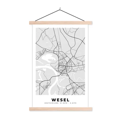 Produktbild von MuchoWow® Textilposter Duitlsand - Wesel - Karte - Stadtplan 120x180 cm mit holzfarbenen Rahmen - Textil-Plakat