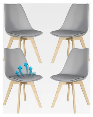 Produktbild von Esszimmerstuhl 4er Set Schalenstuhl mit Kunstleder und Massivholz bis 160 kg für Esszimmer, Küche, Wohnzimmer, Schlafzimmer und Büro (Grau)
