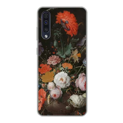 Produktbild von MuchoWow® Handyhülle Schutzhülle Hülle für Samsung Galaxy A30s Stilleben mit Blumen und einer Uhr - Gemälde von Abraham Mignon Silikon Softcase Handy Hülle - Karteninhaber