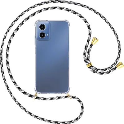 Produktbild von Handykette Backcover-Schutzhülle mit Band (Metall goldfarben) für Motorola Moto G34 5G - schwarz/grau/weiß