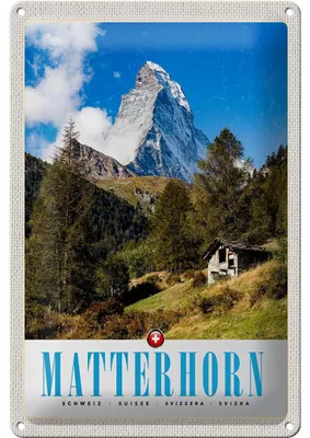 Produktbild von Blechschild Reise 20x30cm Matterhorn Schweiz Wald Gebirge Schnee
