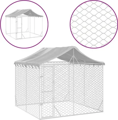 Productafbeelding van Hondenkennel met dak 3x3x2,5 m gegalvaniseerd staal zilverkleur