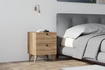Image de Skye Decor, Kada - Walnut v2, table de chevet, noyer, 100 % PANNEAUX DE MELAMINE RECOUVERTS, 40 x 42 x 55 cm