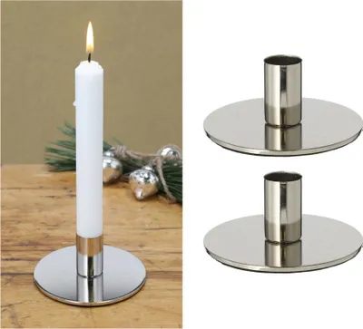 Produktbild von Novaliv 2er-Set Stabkerzenhalter Metall SILBER 10x5cm vintage Kerzenhalter Retro Home Deko weihnachtliche Tischdeko Kerzenständer Kerzenpin scandic chic Wohnzimmerdekoration Dekoschale