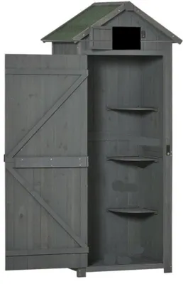 Productafbeelding van Tuinopslag - Hout - Buiten - 3 planken - 1 groot vak - Waterdicht bitumen dak - 77 x 54,2 x 179 cm