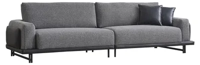 Produktbild von Grauer Wohnzimmer Dreisitzer Luxus Polstermöbel Designer Holzgestell