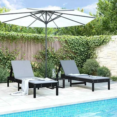 Produktbild von Sonnenliege Gartenliege Liegestuhl Deckchair Relaxliege Bäderliege aus massivem Kiefernholz schwarz 199,5 x 60 x 74 cm, 2er Set für Terrasse, Balkon, Pool und Outdoor