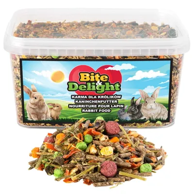 Produktbild von Krmivo pro králíky Bite&Delight 0,6 kg/1000 ml - Přírodní krmivo bohaté na obiloviny a zeleninu - Výživa pro zakrslé králíky a králíky domácí