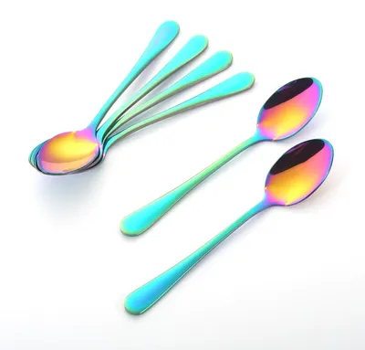 6 Mini-Kaffeelöffel, 10 cm, Edelstahl, Regenbogen