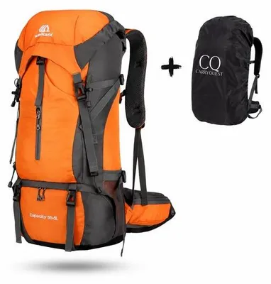Productafbeelding van CarryQuest® - Rugzak - 70 liter, waterafstotend nylon met regenhoes, oranje